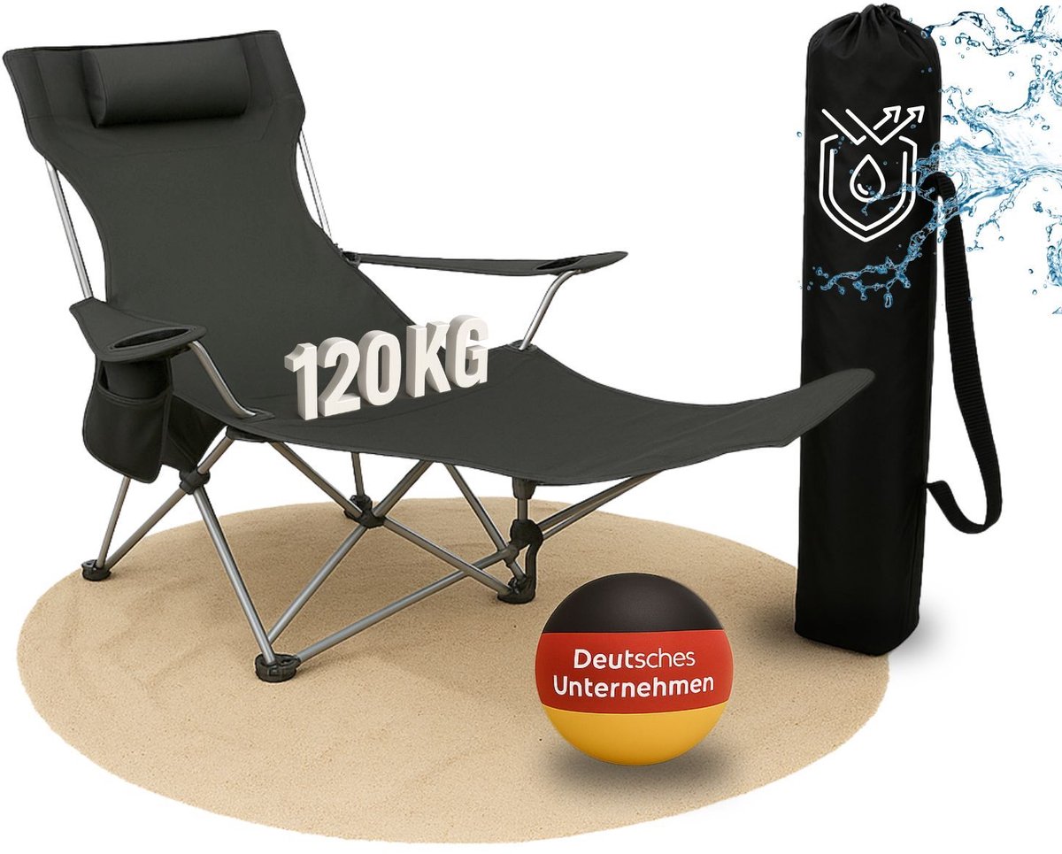 Coemo ligstoel draagbare campingstoel, inklapbaar, bekerhouder, tas, max 120 kg - Zwart