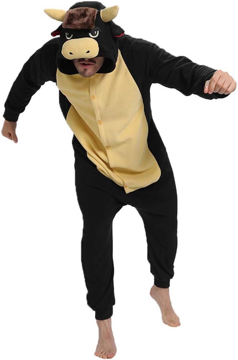 Dieren Onesie voor Volwassenen Zwart Stier Cosplay Halloween Pyjama