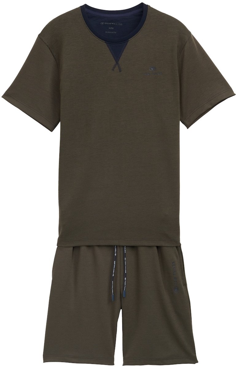 Tom Tailor - Pyjamaset met logoprint en trekkoord - Maat 52 - green-dark-multicolor