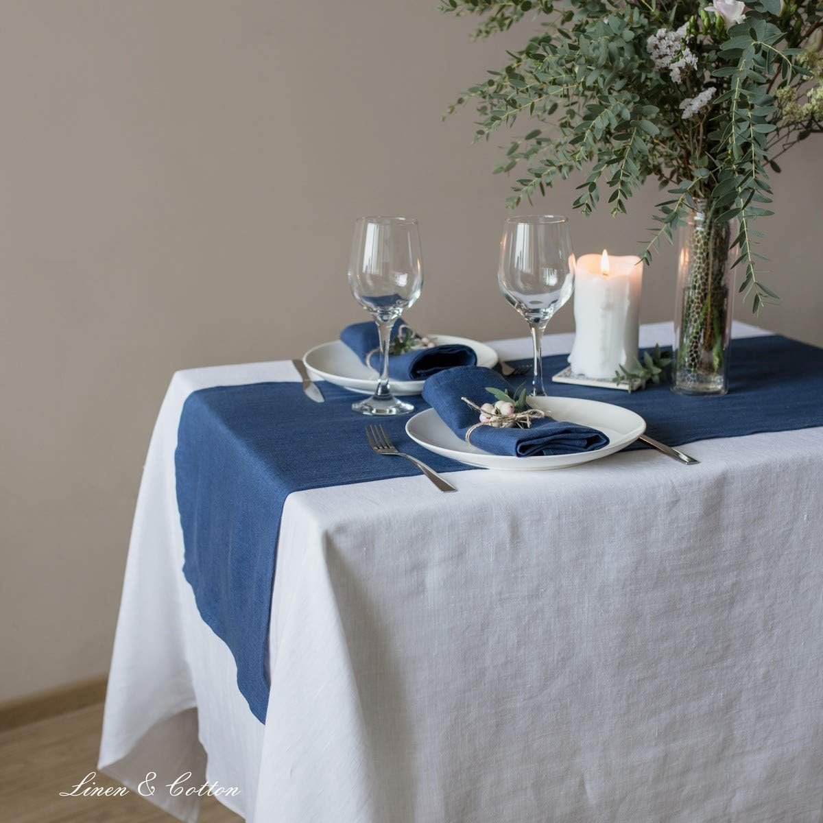 Linnen Tafelkleed 100% Linnen Wit 100 x 140 cm voor Keuken en Eettafel
