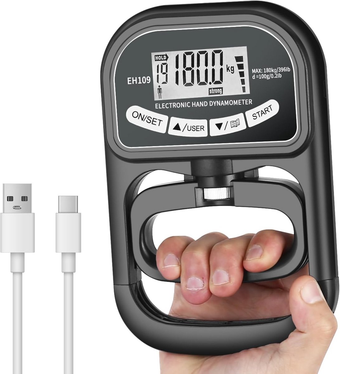 Digitale Handkrachtmeter met Verstelbare Grip en LCD Display tot 180 kg