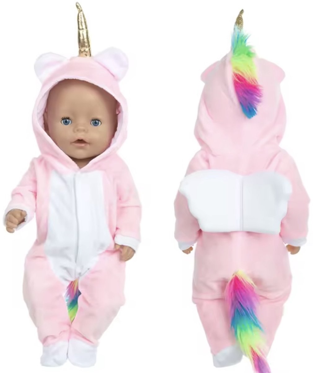 Unicorn Onesie Roze - “Geschikt voor Baby Born” - Schattige Eenhoorn Verkleedpak - Accessoire en kleertjes voor je 36 + 43 cm BabyBorn Pop