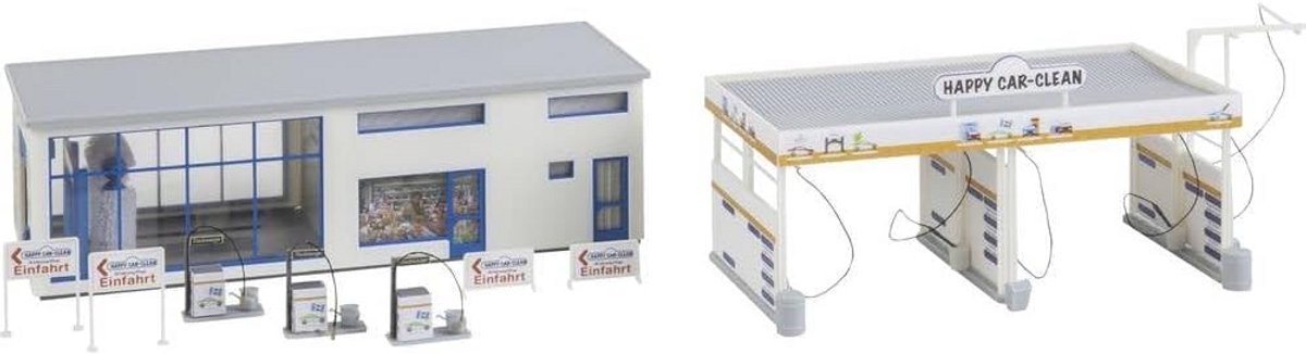 Model Autowasstraat H0 met Kiosk en Stofzuigerplaatsen