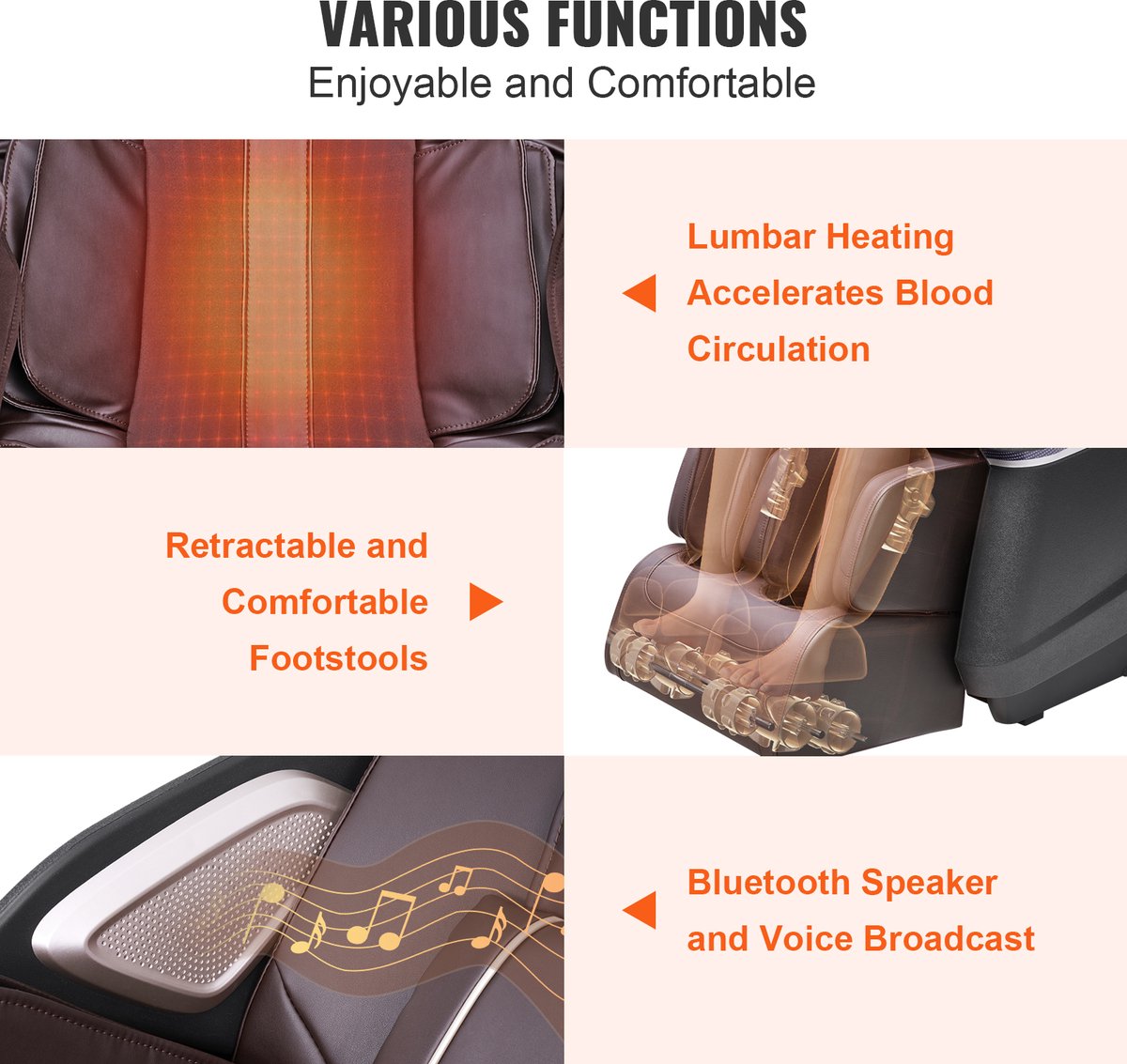 VEVOR Massagestoel met Flexibele SL-Rail, 3D Full Body Shiatsu-Massageapparaat, Zwaartekrachtvrij, 10 Tot 18 Automatische Modi, Verwarming, Bluetooth-Luidspreker, Luchtkussen en Touchscreen 160 KG – foto 5