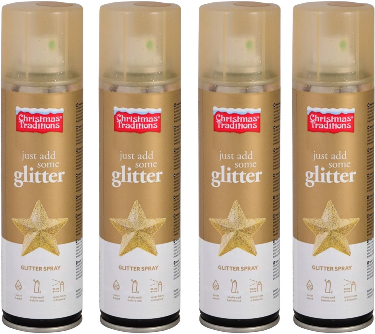 Christmas Traditions Decoratie spray - 4x - goud - glitter -150 ml - spuitbus - decospray