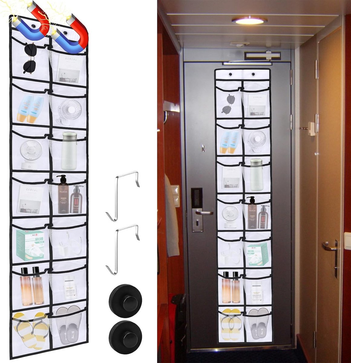 Deurorganizer voor Schoenen met 14 Ademende Zakken - Witte Ophangmodule