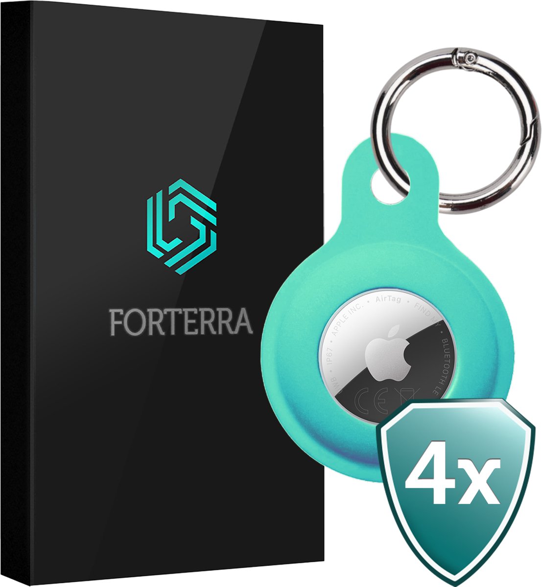 Forterra Sleutelhanger - Geschikt voor Apple AirTag 2e generatie - Houder - Siliconen Hoesje - Turquoise - 4 PACK
