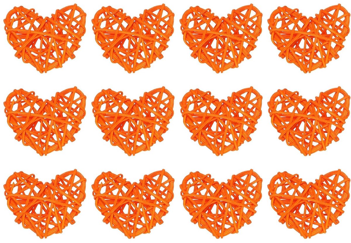 12 stuks hartvormige rotan bolletjes vazenvullers natuurlijk rotan voor Valentijnsdag, decoratie, bruiloft, thuis, decoratie, oranje, 5,5 cm
