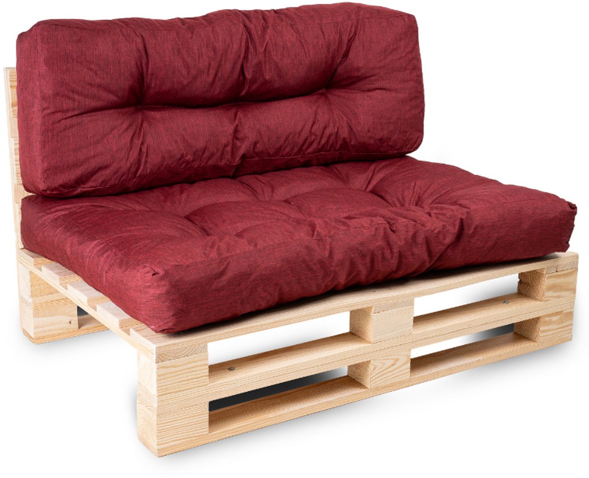 Bananair - Palletkussens Set - Tuinkussens voor Palletbank - 1x Zitkussen 120x80x15 cm & 1x Rugkussen 120x40x15 cm - Rood