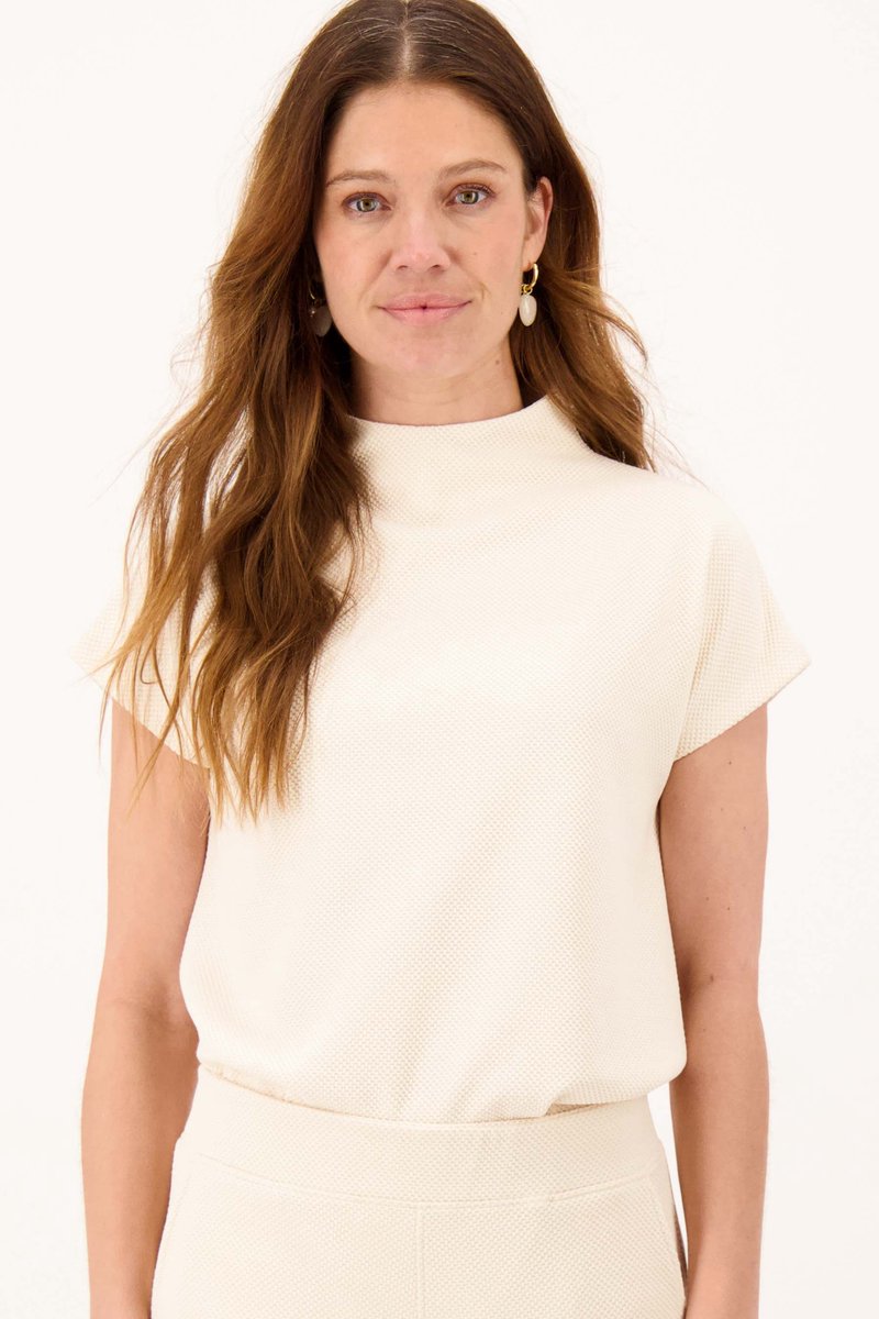 Zusss Top Met Aangeknipte Mouw In Structuur Materiaal Beige