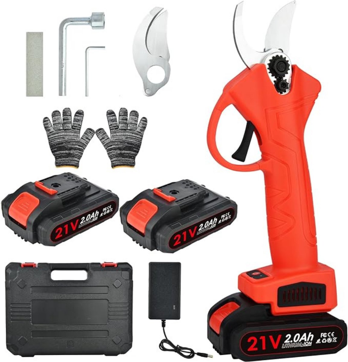 Zyrex® Elektrische Snoeischaar Incl. Opbergkoffer, 2 Accu’s en Meer - Professioneel Heggenschaar op Batterij - Draadloos Elektrisch Takkenschaar - Rood/Zwart - 10 cm x 3 cm x 30 cm
