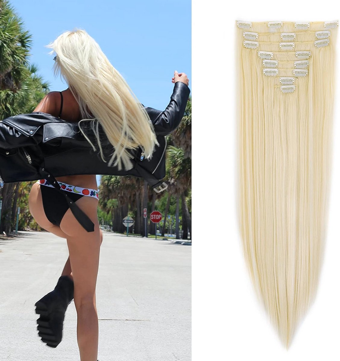 60cm Haarverlenging Clip-in Set (8 Stuks) Steil Synthetisch Lichtblond