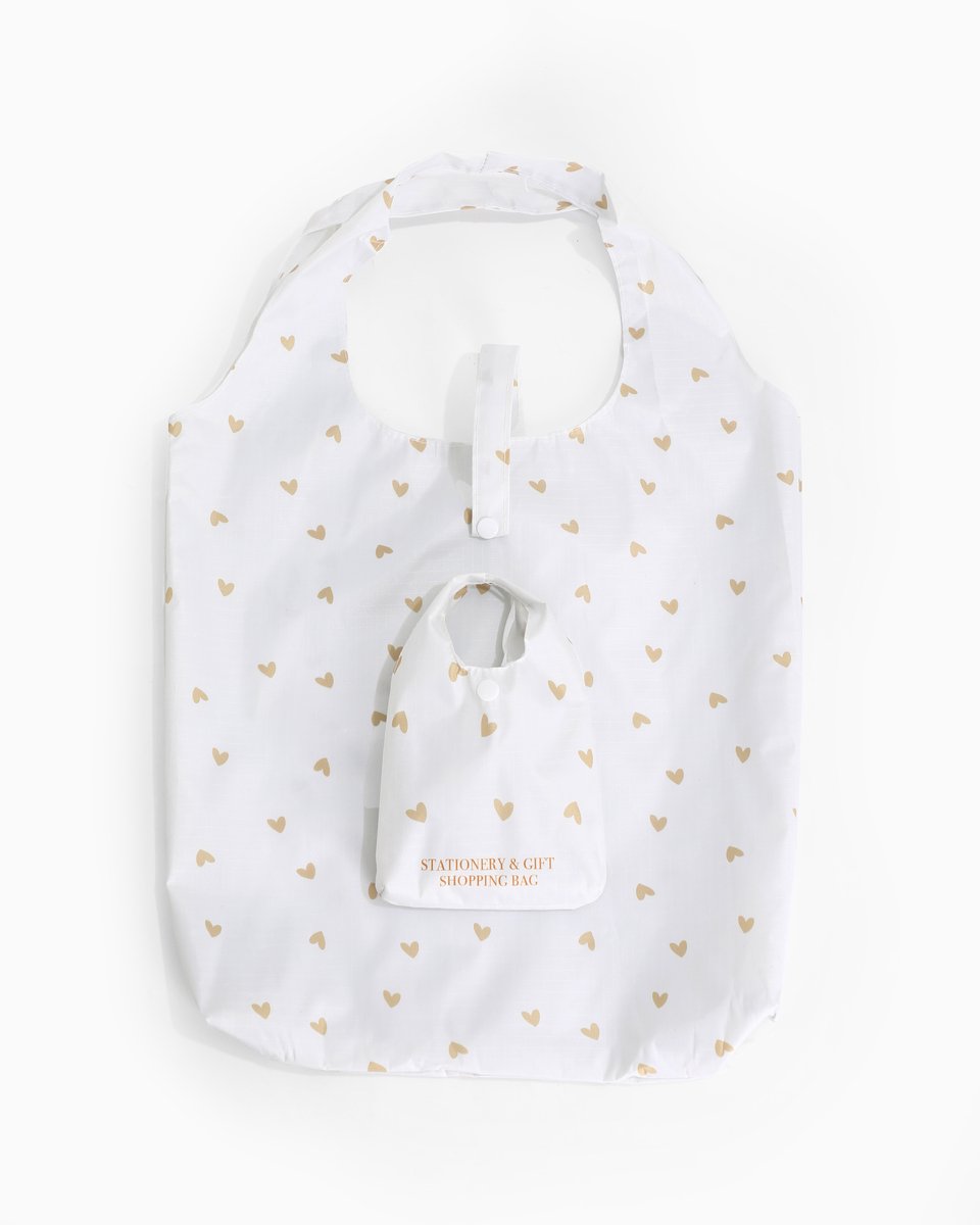 Shopping bag Hartjes | Opvouwbaar Boodschappentas Goud Hartje | Stationery & Gift