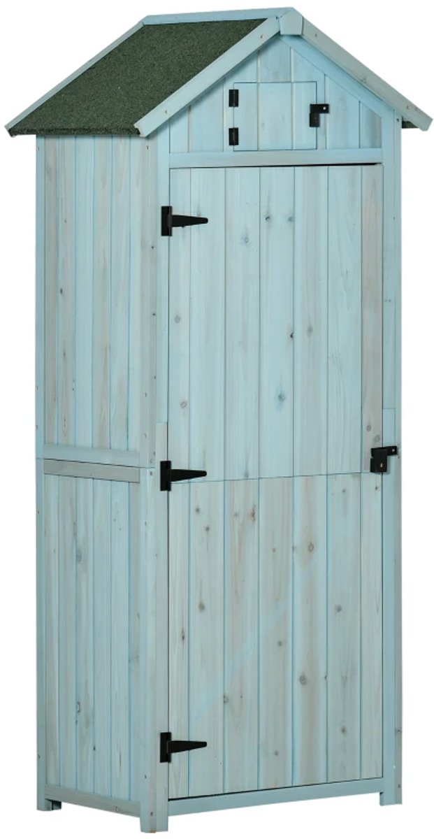 Houten Tuinschuur - 77x54,2x179 cm - Tuinhuis - Tuinkast - met Planken, Deuren & Asfalt Dak - Weerbestendig - Gereedschapsschuur - Opslagruimte Tuin - Tuingereedschap Bewaren - Buitenschuren - Lichtblauw+Groen