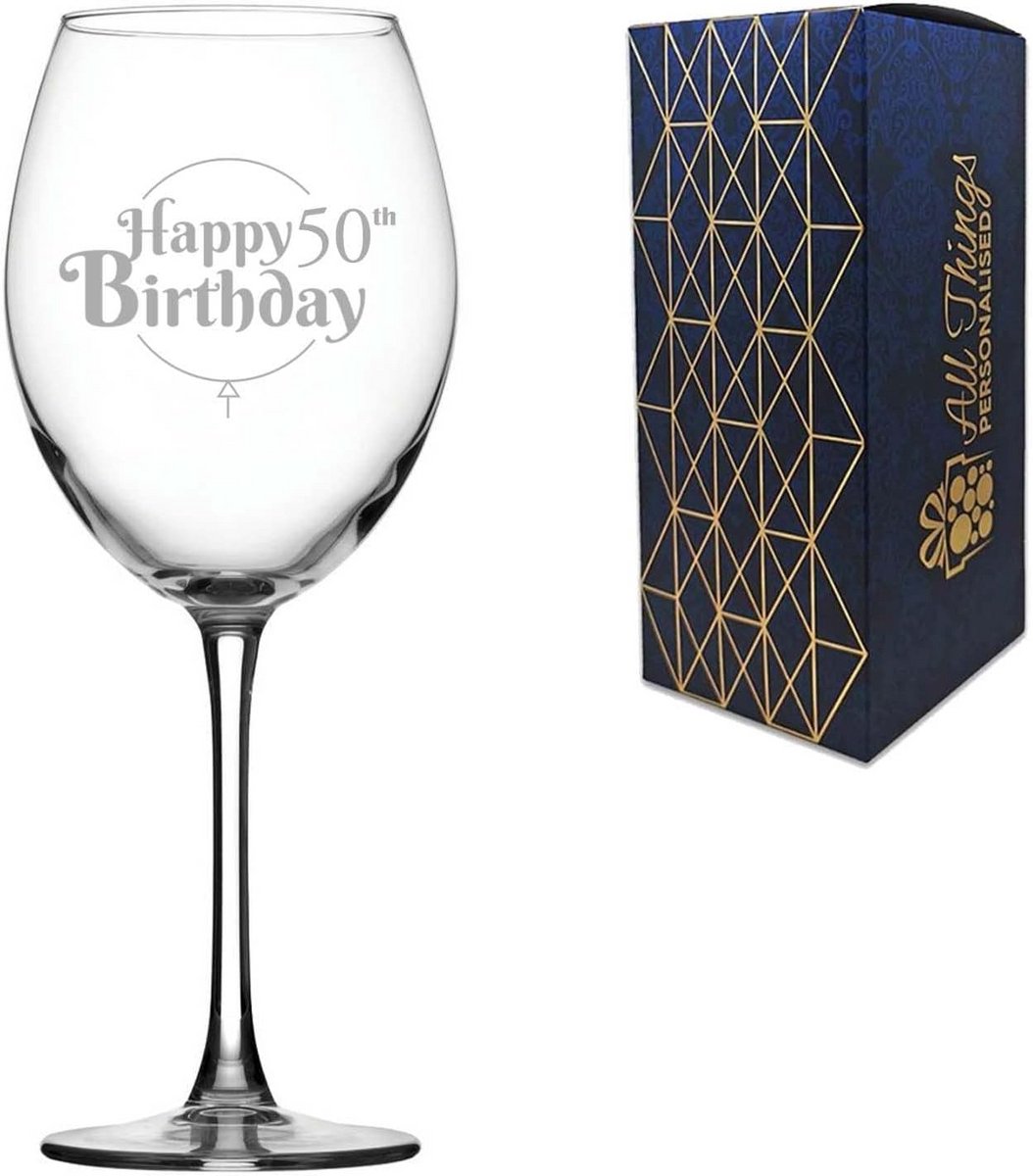 Gegraveerd Rode Wijnglas 50e Verjaardag Cadeau - 560ml Inclusief Cadeaubox