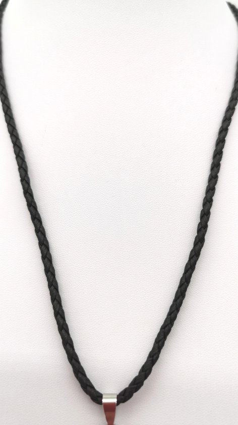 Zwart Gevlochten Leren Ketting Set