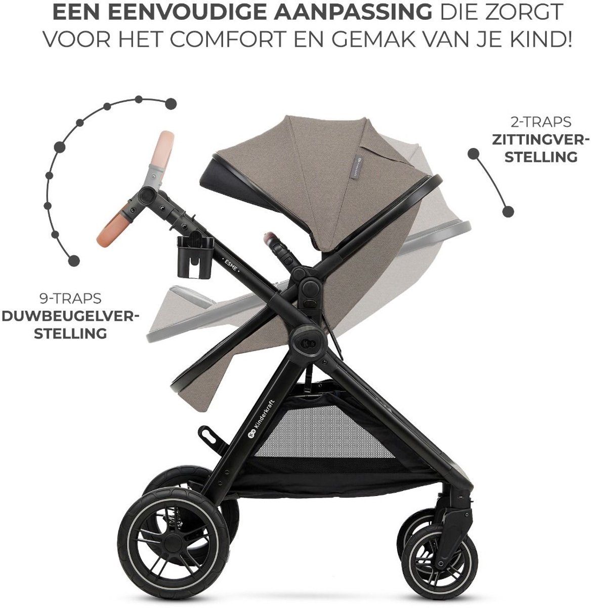 Kinderkraft ESME PRO 3-in-1 Kinderwagen – Reiswieg, Wandelwagen & Autostoel thumbnail 5