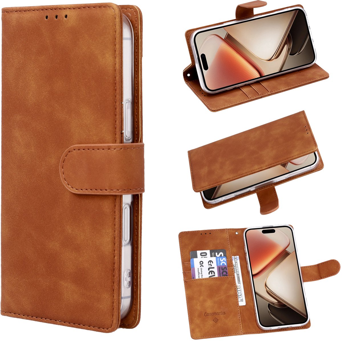 Casemania Hoesje Geschikt voor Apple iPhone 17e - Bruin - Kunstleer Portemonnee Book Case