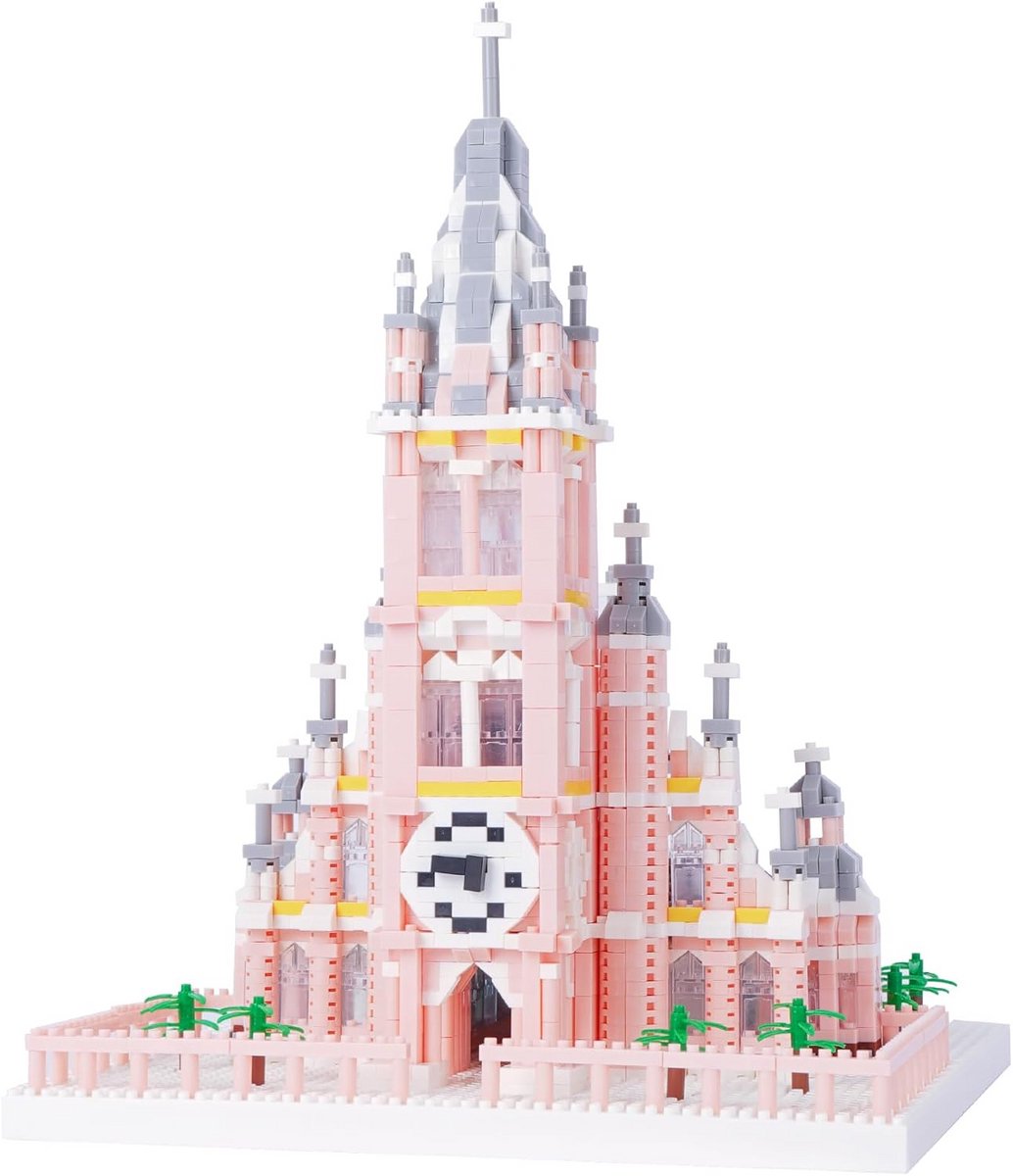Architectuur Bouwstenen Roze Kerk Model, Mini Bouwstenen Set 2500 Stuks Cadeau