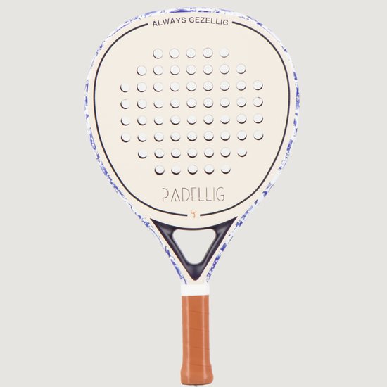 Padelracket Padellig DELFTS BLAUW - 12K full carbon padelracket - teardrop/druppelvormig racket - gemiddeld, gevorderd & experts - sandblasted - inclusief design racket en kwaliteit draagtas