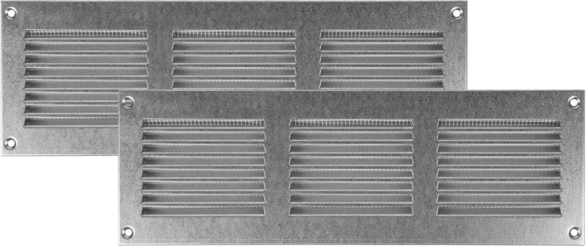 Ventilatierooster 30x10 cm met insectenwering, verzinkt metaal, voor lucht aanvoer en retour