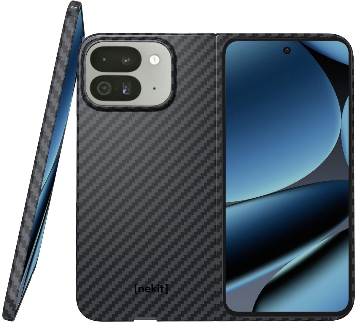 NEKIT Fiber Hoesje Geschikt voor Google Pixel 10 Pro Fold - Compatibel met MagSafe en Qi2 - High-Tech Kevlar - PixelSnap Back Cover Ultra Dun - Grijs/Zwart