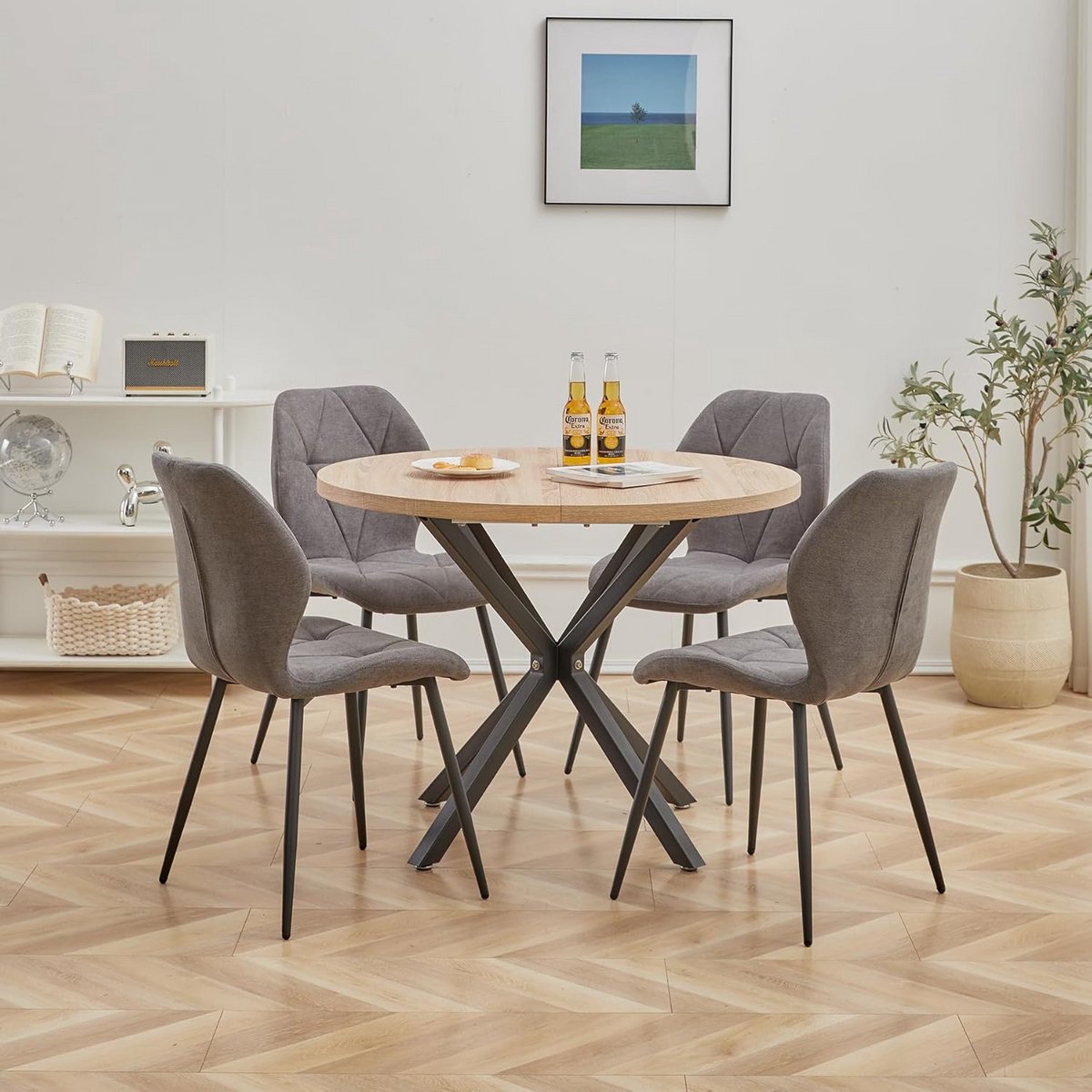 Ronde Eettafel met 4 Eetkamerstoelen Compleet voor Keuken