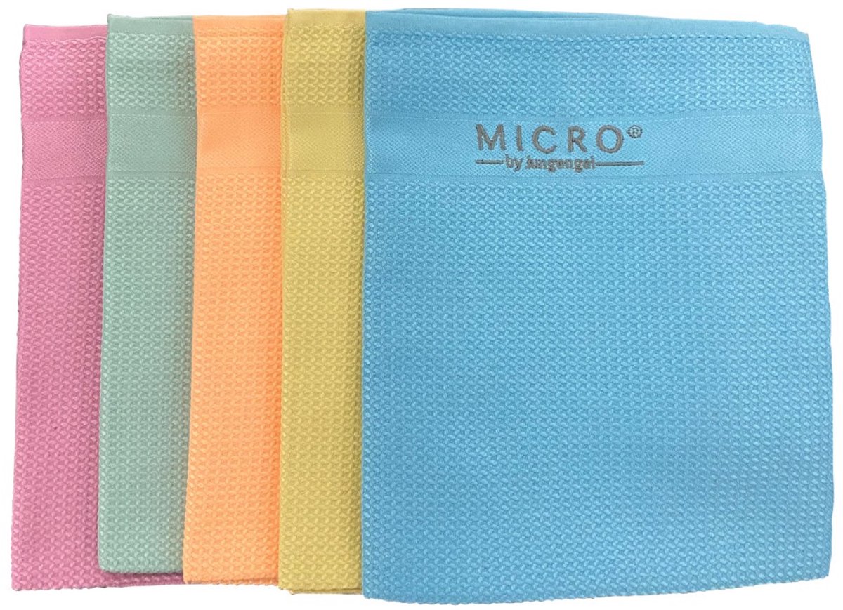 Micro by Jungengel Vegan Microvezeldoeken - 5 Stuks - XXL 42x68cm - Streeploos & Pluisvrij - Duurzame Schoonmaakdoekjes - Glas, Keuken & Auto