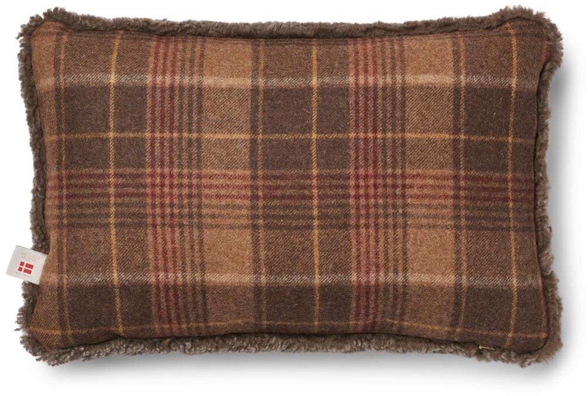 Sheepskin House Eenzijdig Schapenvacht Kussen - KW - 34x52 cm Cocoa-Dark Brown/Taupe