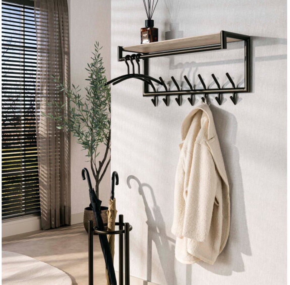 Meubelplaats Kapstok Terra roede-hoedenplank - Melamine travertine Naturel