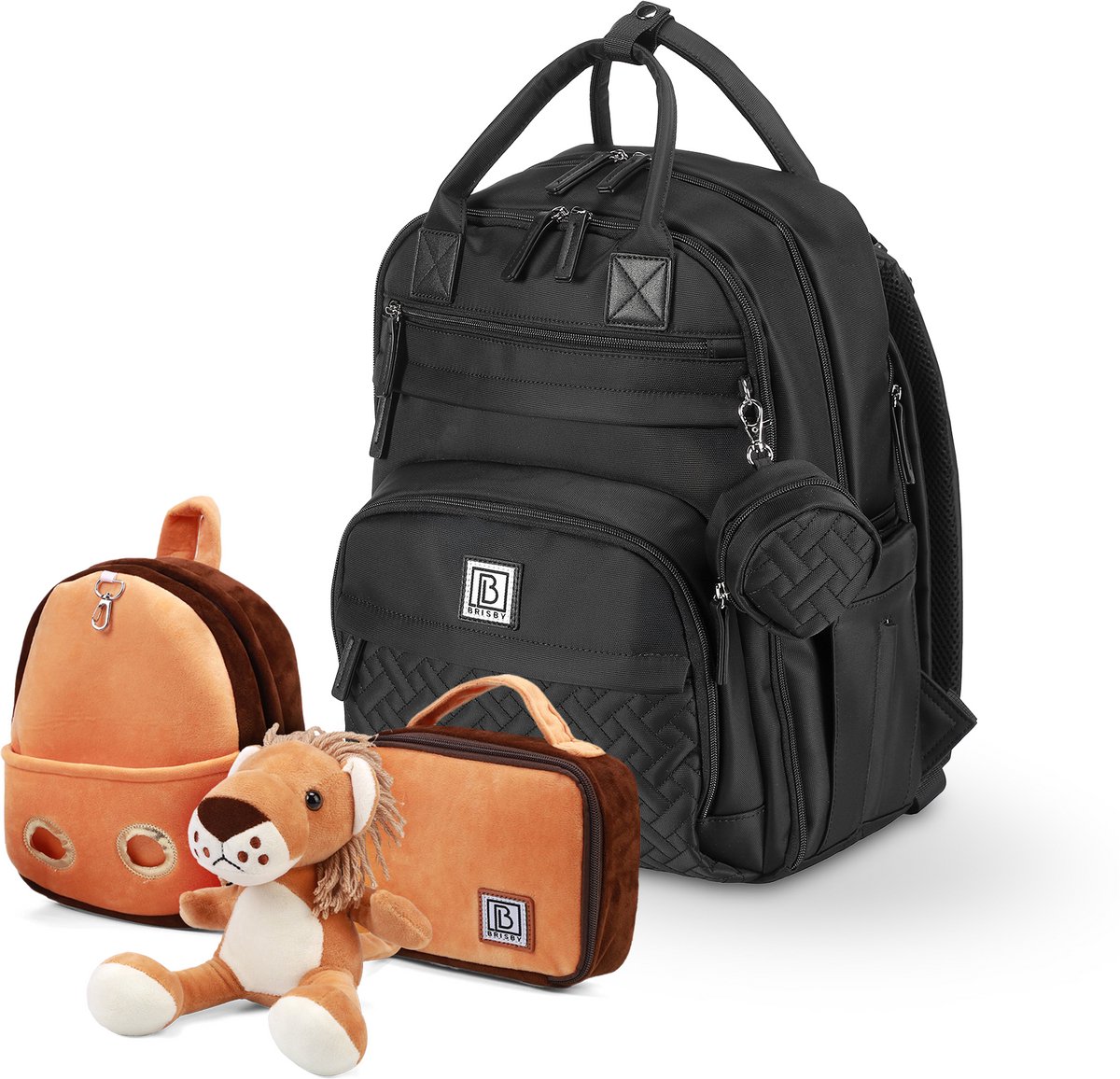 Brisby Premium Luiertas - Zwart - Kinderrugzak - 1.5L kinderlunchtas Leeuw