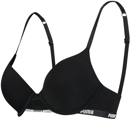 Zwarte PUMA push-up beha met wit PUMA-logo op de band.