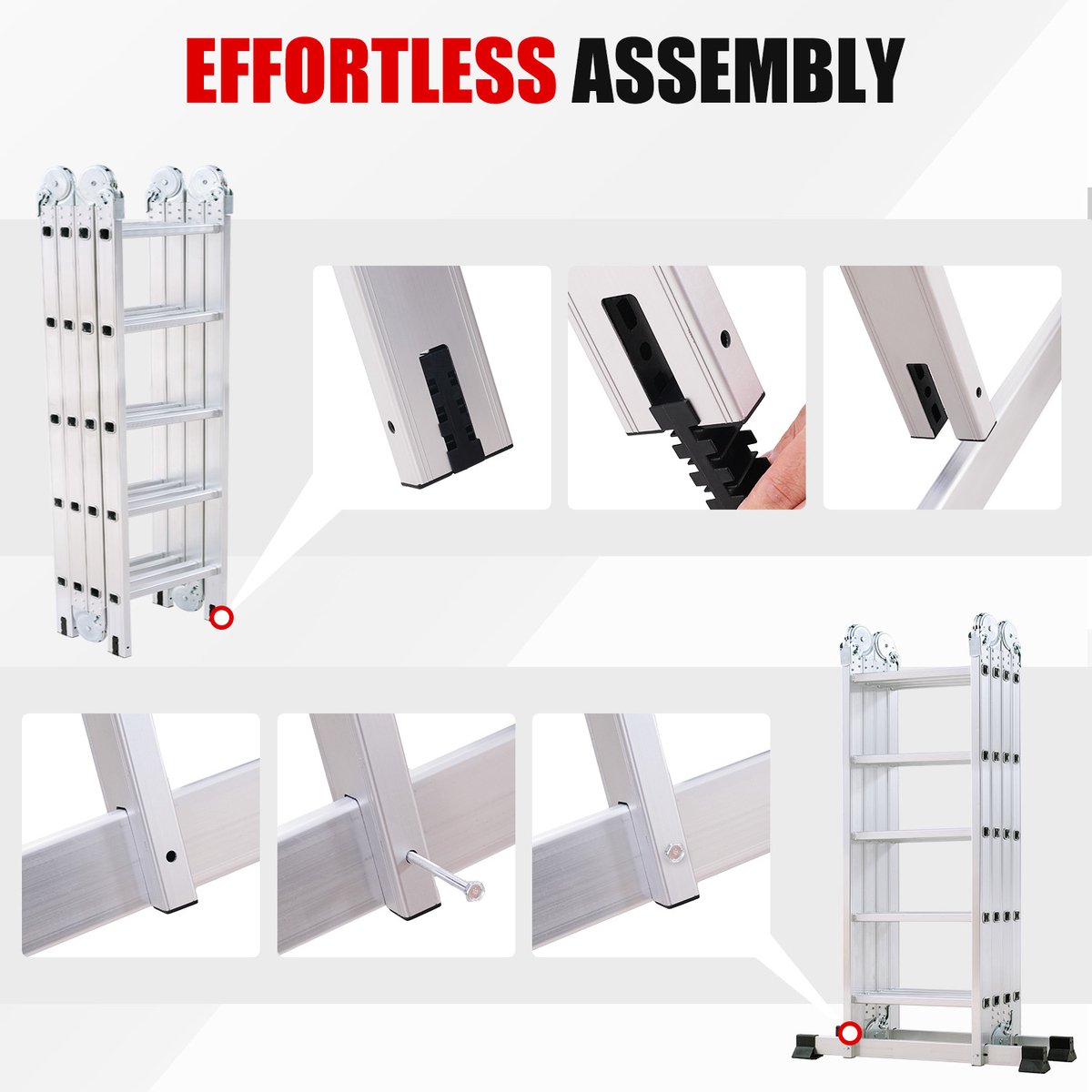 OUTIGO Multifunctionele ladder - 5,7 meter - 7 in 1 - opvouwbaar - aluminium - met 2 wielen - geschikt voor huishoudelijk gebruik - 20treden – foto 3
