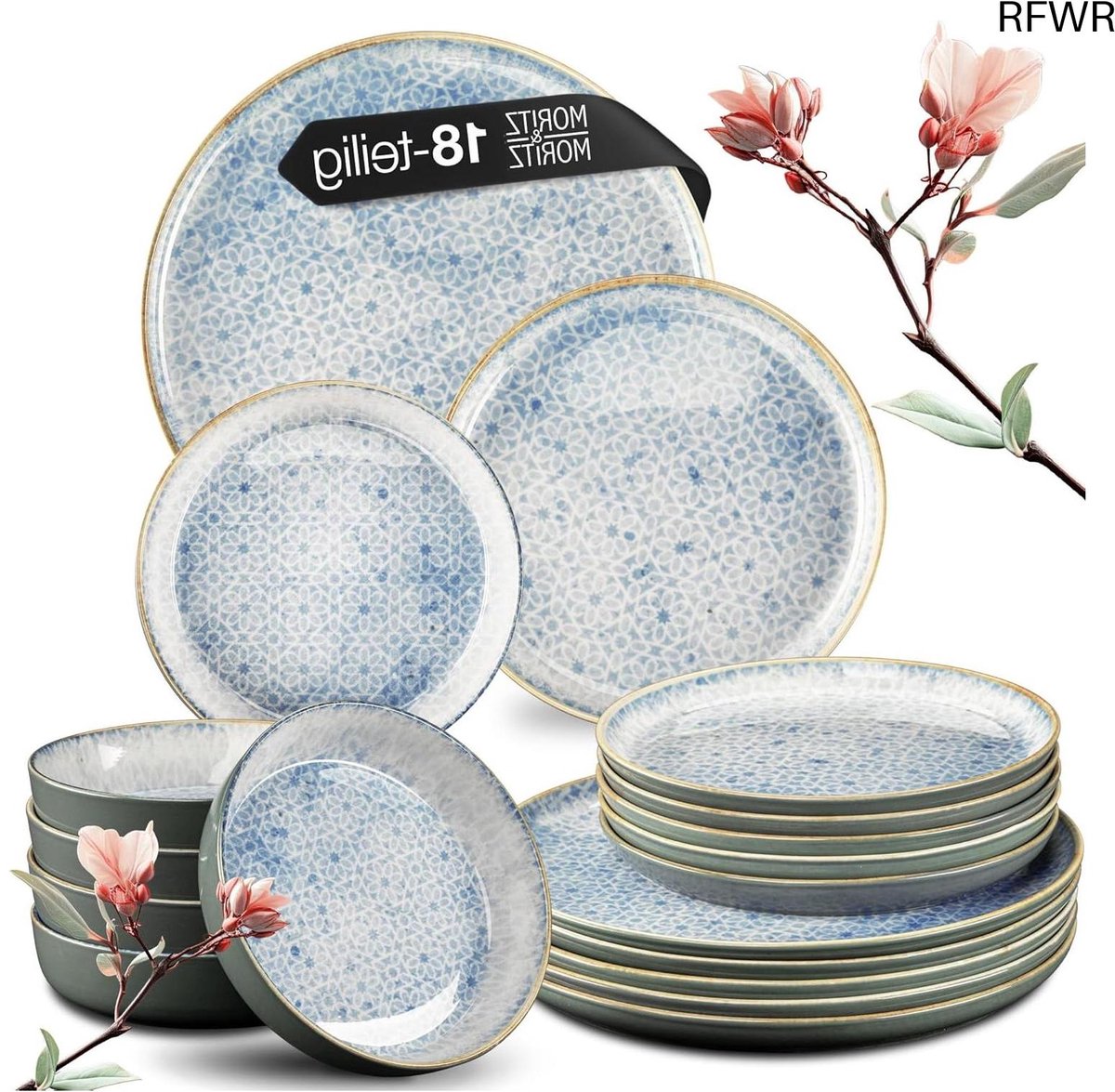 Serviesset - Bordenset 6 Persoons - Chique Bordenset - Porselein - Blauw - Tafelservies