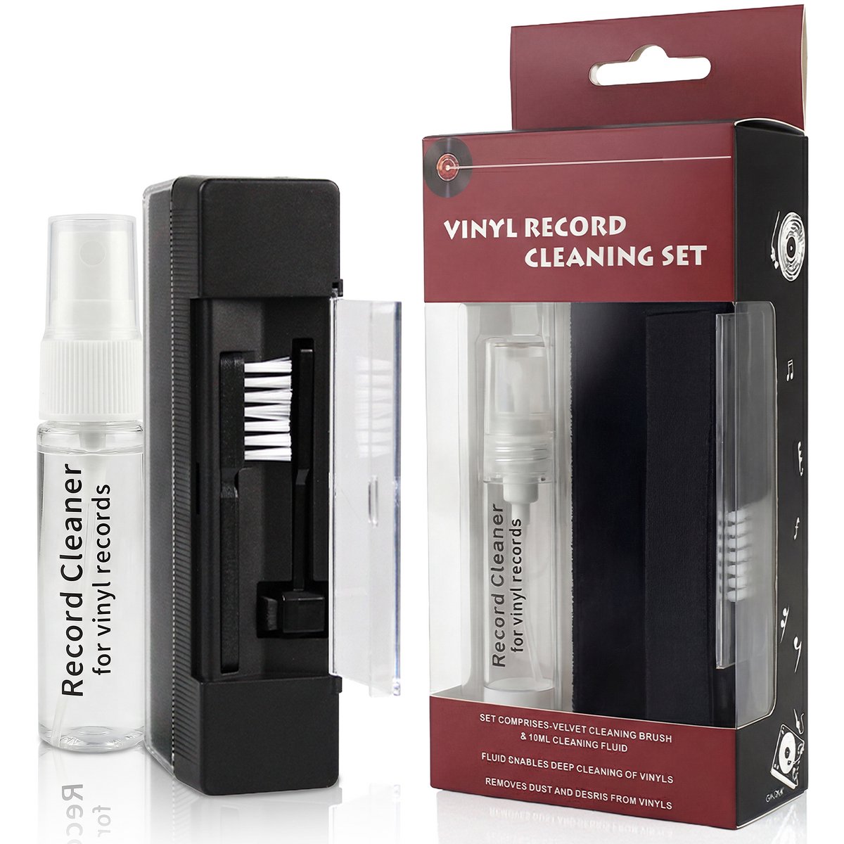BLU LP Schoonmaakset - 4-in-1 Vinyl Cleaning Kit - Platenborstel - Platenreiniger - Antistatisch - LP Borstel - Platen Schoonmaakset - Vinyl Borstel - Vinyl Reiniger - LP Reiniger