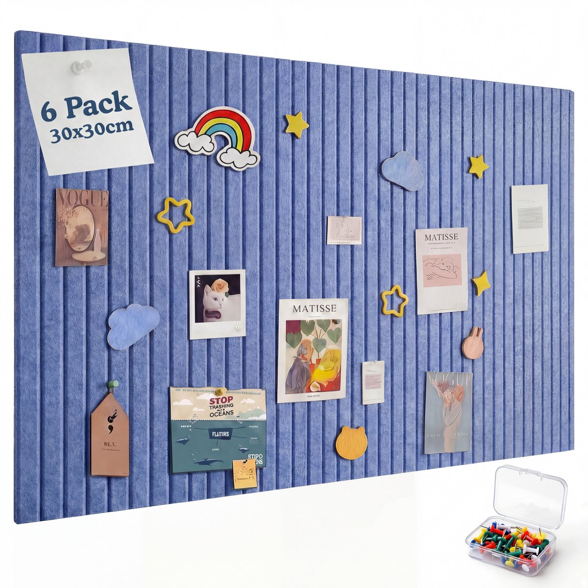 Tidy Tom® Viltbord - Prikbord - Inclusief punaises - 90 x 60 cm - Blauw