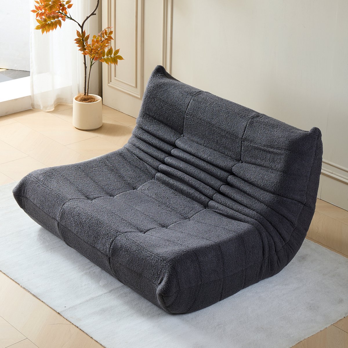 FloraGrace Ergonomische Zitzak Stoel - 2 Persoons Volwassen Zitzak Met Schuimvulling - Teddysamt Grijs