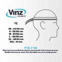 Maattabel voor VINZ helmen met hoofdmaten van XS tot XXL in centimeters.