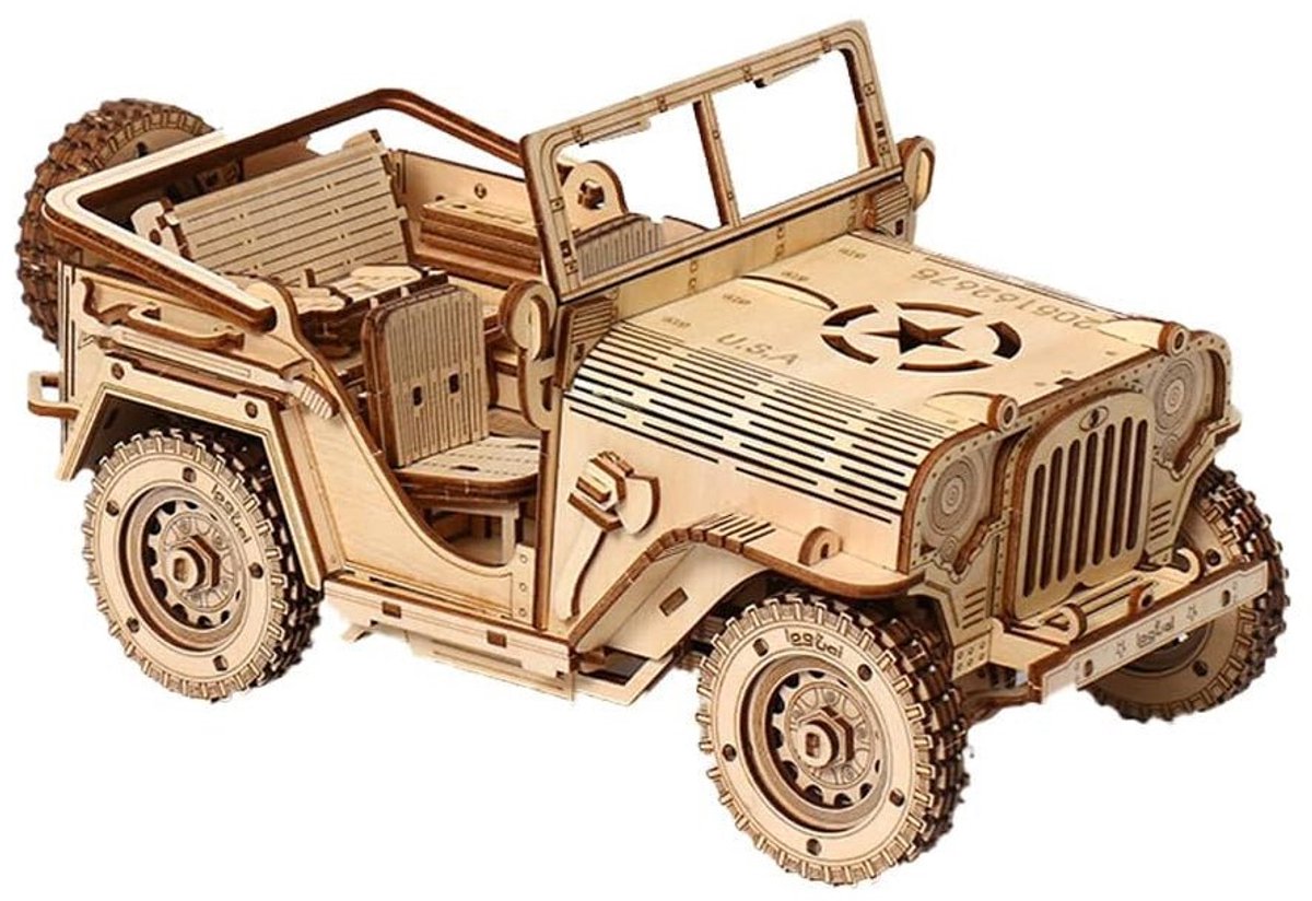 Off road jeep (groot) - 3D Puzzel met Handleiding - DIY - Miniatuur Modelbouw Hout Kinderen en Volwassenen - Houten bouwpakket - Assemblr