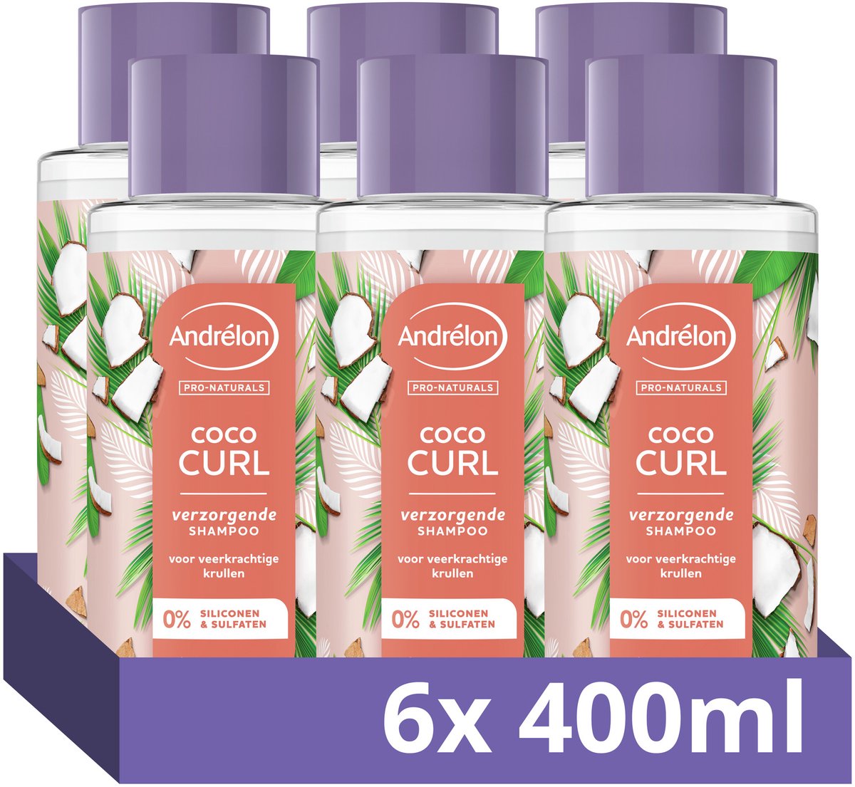 Bol.com Andrélon Pro-Naturals Shampoo - Coco Curl - verrijkt met natuurlijke kokosolie - 6 x 400 ml aanbieding
