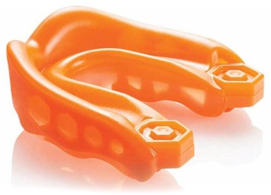 Oranje Shock Doctor Gel Max mondbeschermer met hexagonaal patroon