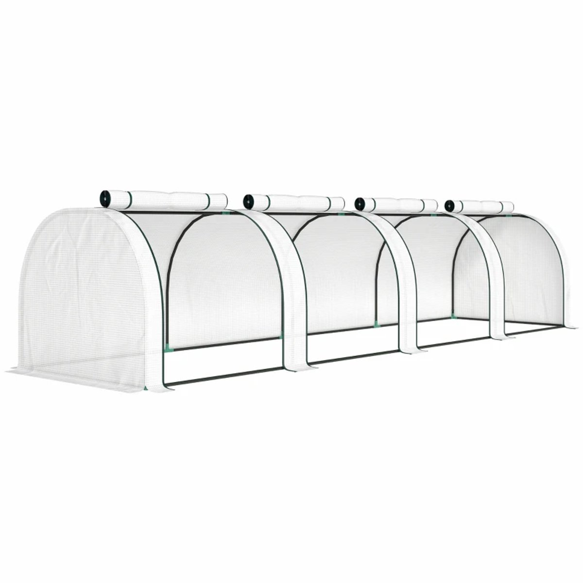 Foliekas - Broeikas met Folie - Tunnelkas - Winterbestendige Kas - met 4 Roldeuren- Tomatenkas - Kweektunnel - Kweekkas - Kastunnel - Groentekas - Plantenhuis - 395 x 100 x 80 cm - Stalen Frame - Wit