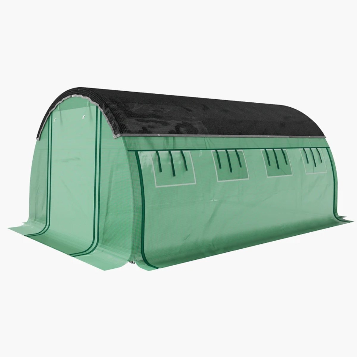 Polytunnelkas - Kas met Roldeuren en Ramen - Tunnelkas met Zonwerend Net - Kweektunnel - Kweekkas - Kastunnel - Groentekas - Plantenhuis - Plantenteelt - Tomatenkas - voor Groenten, Bloemen, Planten - 400 x 300 x 200 cm - Groen