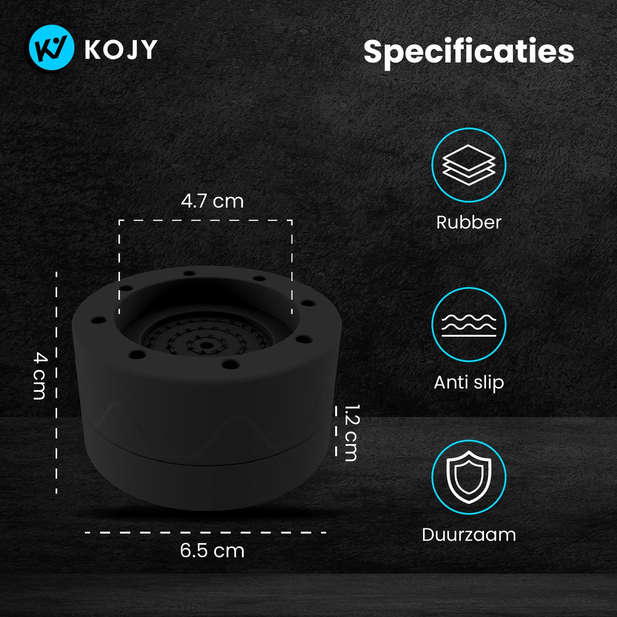 KOJY - Wasmachine Dempers - Verhoger - Stapelbaar - Zwart - Voor Wasmachine & Wasdroger — afbeelding 2