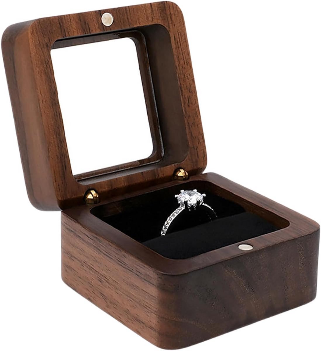 Houten ringendoosje voor trouwringen en verloving met fluwelen voering