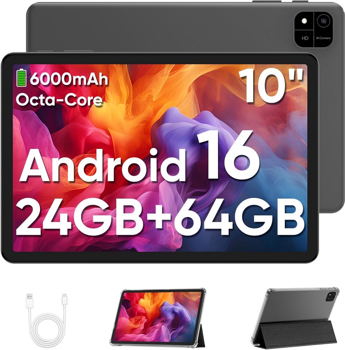 10 inch Android Tablet met 24GB RAM, 64GB Opslag en 1080p Scherm