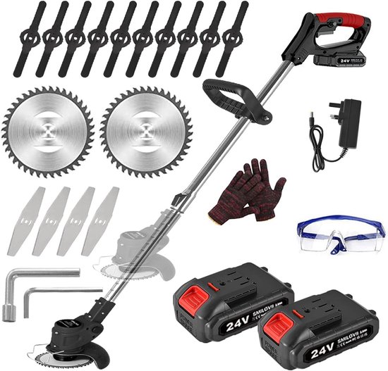 24V Draadloze Accu Grastrimmer 650W Met 2 Batterijen, Telescopische Steel, Metaal & Plastic Messen