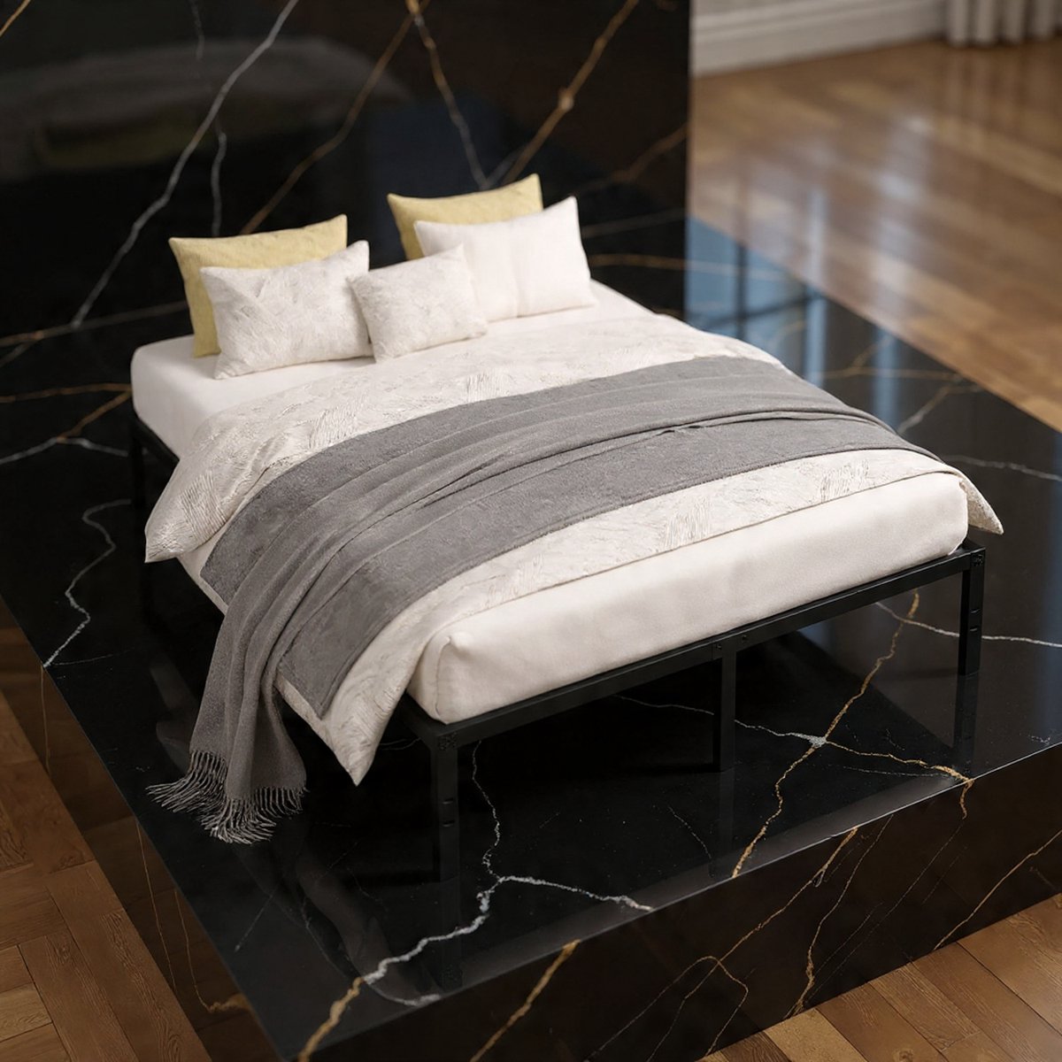 Premium SteelMax 140x195 cm Metalen Bedframe – Ultra Sterk Stalen Lattenbodem Bed met 1000kg Draagkracht – Modern Zwart Design – Ruime Onderbed Opbergruimte – Eenvoudige Snelle Montage – Zonder Boxspring - House & Garden