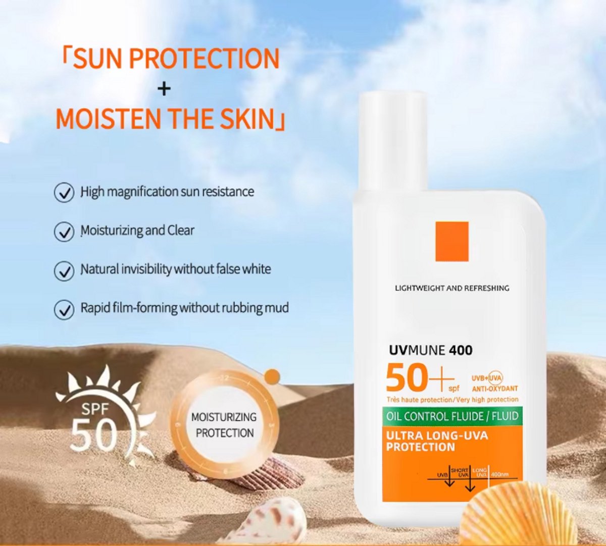 Zonnebrandcrème SPF 50+ – Vochtinbrengende Lichte Waterbasis Lotion – Gezicht & Huidbescherming – Geen Witte Waas - Waterresistend - Factor 50 - Langdurig -