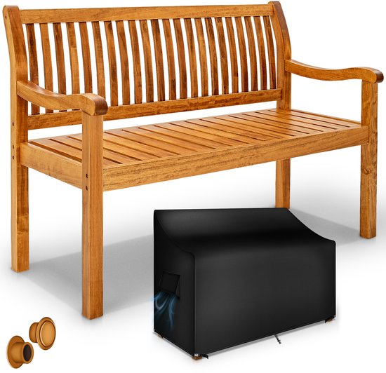 tillvex Banc de jardin en bois résistant aux intempéries 150 cm avec housse | Banc de parc en bois massif | Banc de balcon pour 3-4 personnes | Banc avec une capacité de charge de 320 kg | Mobilier de jardin en bois